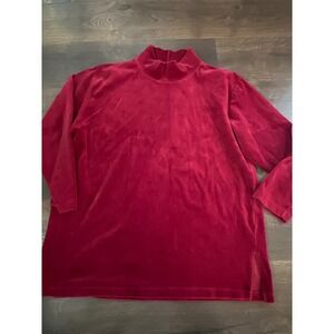 Lizsport Women Large Burgundy Velvet Mock Neck Long Sleeve Tunic Top